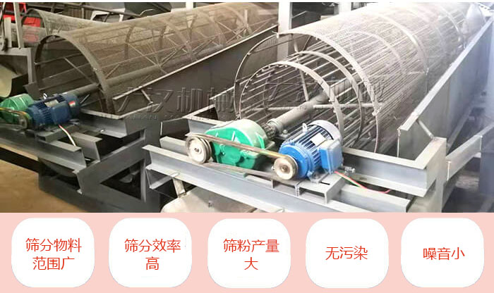 滾筒篩分機主要特點:篩分物料范圍廣,篩分效率高,篩分產(chǎn)量大,無污染,噪音小。