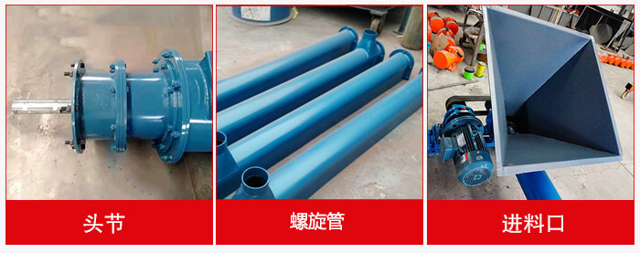 圖片主要展示螺旋輸送機的頭節，機蓋，進料口等多個結構位置
