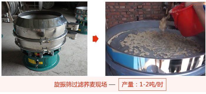 旋振篩過濾蕎麥現(xiàn)場,產(chǎn)量可達2噸每小時。