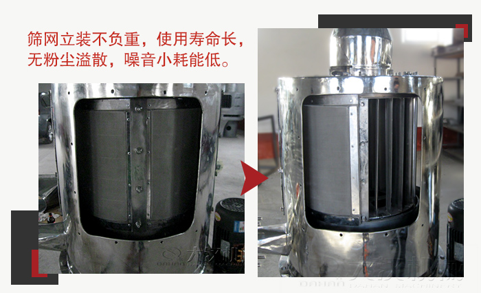 氣流篩采用立式篩網(wǎng),不受物料的沖擊力的影響,篩網(wǎng)使用壽命長