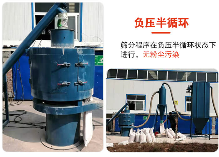 氣流篩負(fù)壓半循環(huán),篩分程序在負(fù)壓版循環(huán)狀態(tài)下進(jìn)行,無粉塵污染。