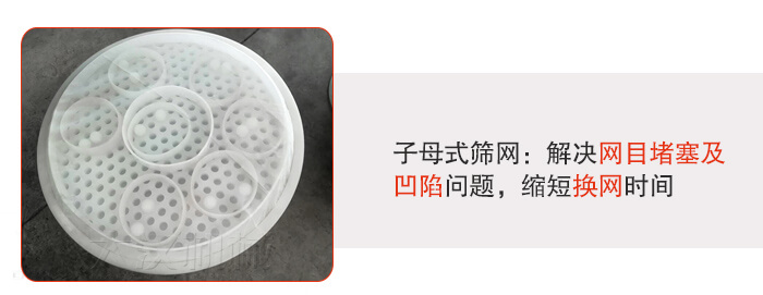 塑料防腐蝕振動篩采用子母扣式網(wǎng)架可安裝彈跳球進(jìn)行清網(wǎng),解決篩網(wǎng)堵塞問題。